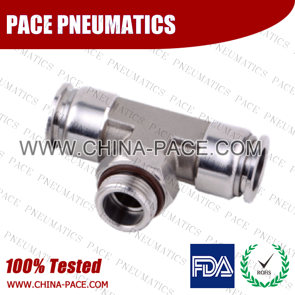 BSPP Male Branch Tee Stainless Steel Push-In Fittings, 316 stainless steel push to connect fittings, Air Fittings, one touch tube fittings, all metal push in fittings, Push to Connect Fittings, Pneumatic Fittings